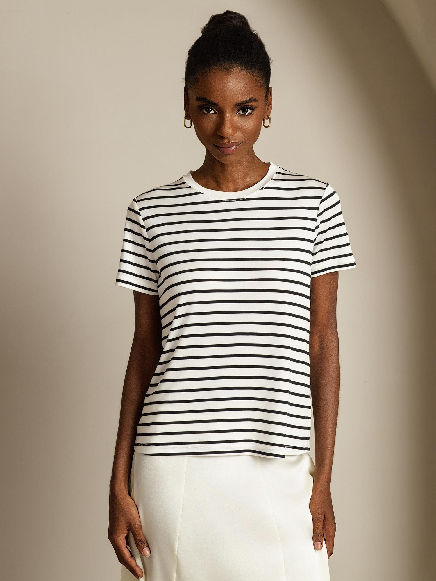 [WhiteStripe] SilkSilky-AU Pure Silk Round Neck Women's T-Shirt 003