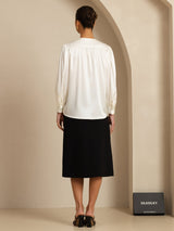 [White] SilkSilky-AU 19Momme Long Sleeve Round Neck Blouse 002