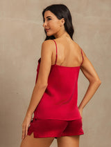 [Wine] SilkSilky-AU 19Momme Machine-Washable Silk Sleeveless Round Neck Camisole Set 002