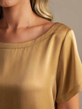 [Tan] SilkSilky-AU 19Momme Machine-Washable Silk Short Sleeve Round Neck Women's Pyjamas 004