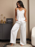 SilkSilky AU Pure Silk Sleeveless V Neck Camisole Set White 001