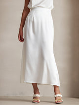 [White] SilkSilky-AU 19Momme Stretch Silk Charmeuse Skirt 001