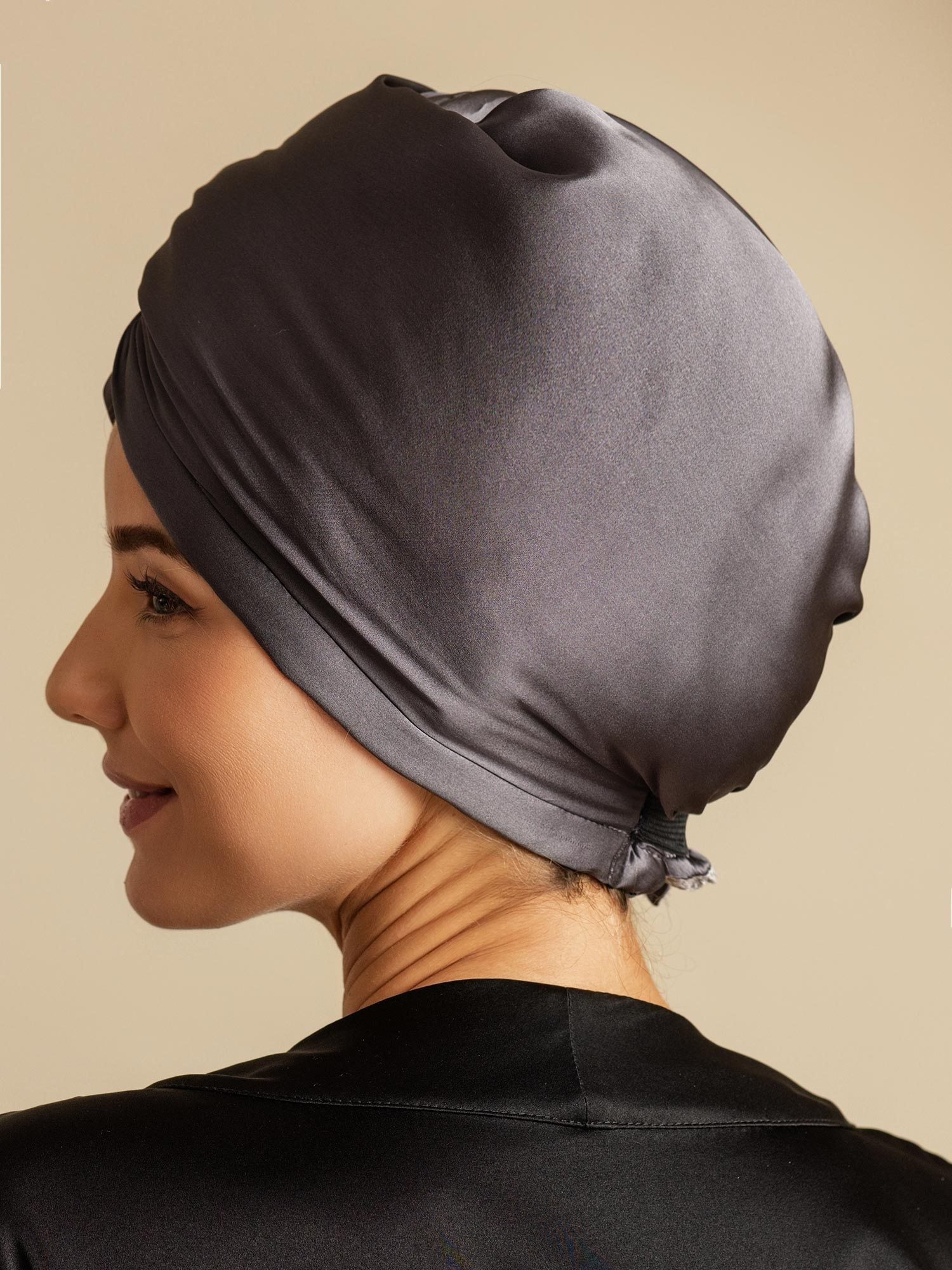 [Dark Gray] SilkSilky-AU Pure Silk Wrap Hair Towel Wrap 002,
