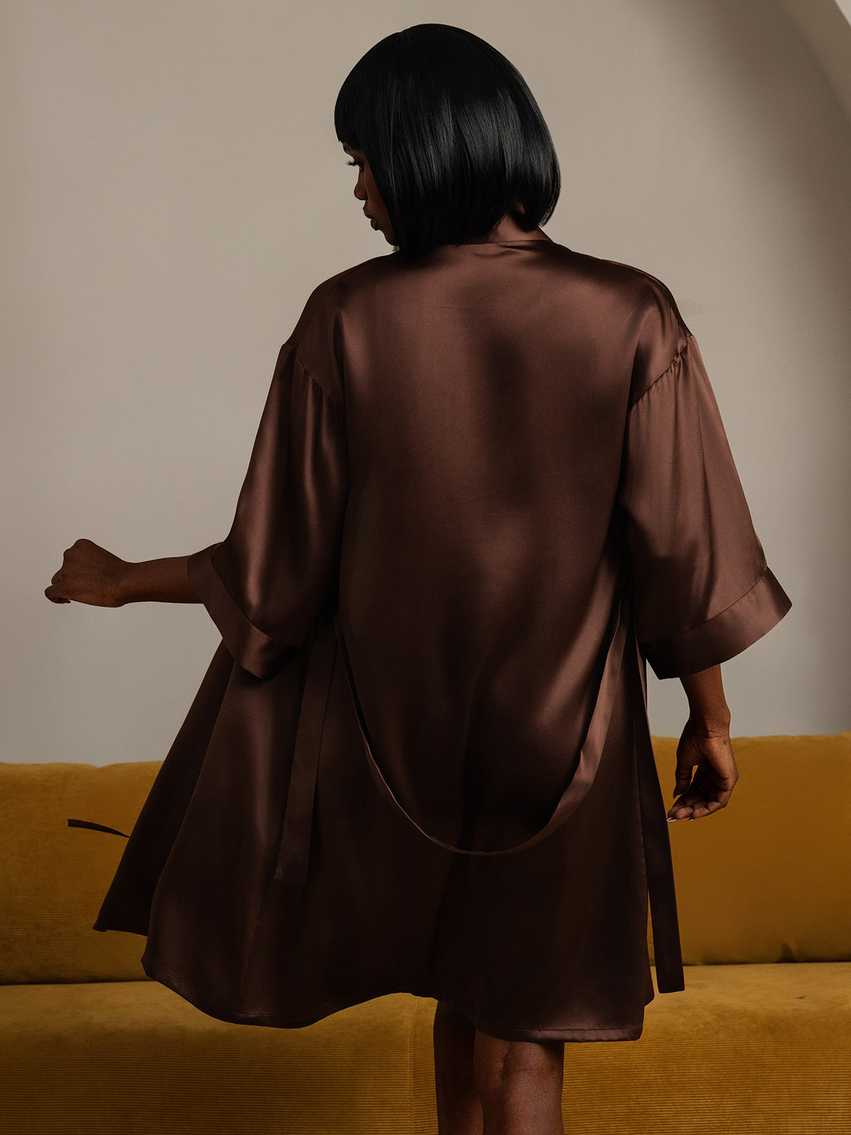[Coffee] SilkSilky-AU Pure Silk Womens Robe 002
