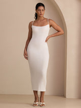 [White] SilkSilky-AU Spaghetti Strap Square Neck Dress 006