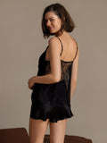 SilkSilky-AU Pure Silk V Neck Camisole Set Black 008