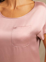 [Peach Skin] SilkSilky-AU 19Momme Machine-Washable Silk Short Sleeve Round Neck Nightgown 004