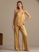 [Tan] SilkSilky-AU 19Momme Machine-Washable Silk Sleeveless Scoop Neck Women's Pyjamas 005