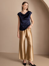[Dark Blue] SilkSilky-AU Cap Sleeve Cowl Neck Women's T-Shirt 004
