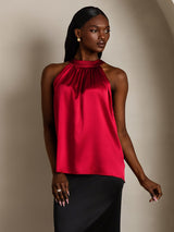 [Wine] SilkSilky-AU Sleeveless Halter Women's T-Shirt 007