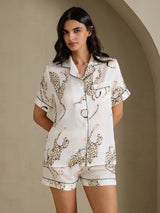 [White Cheetah] SilkSilky-AU Short Sleeve Notch Collar Women's Pyjamas 003