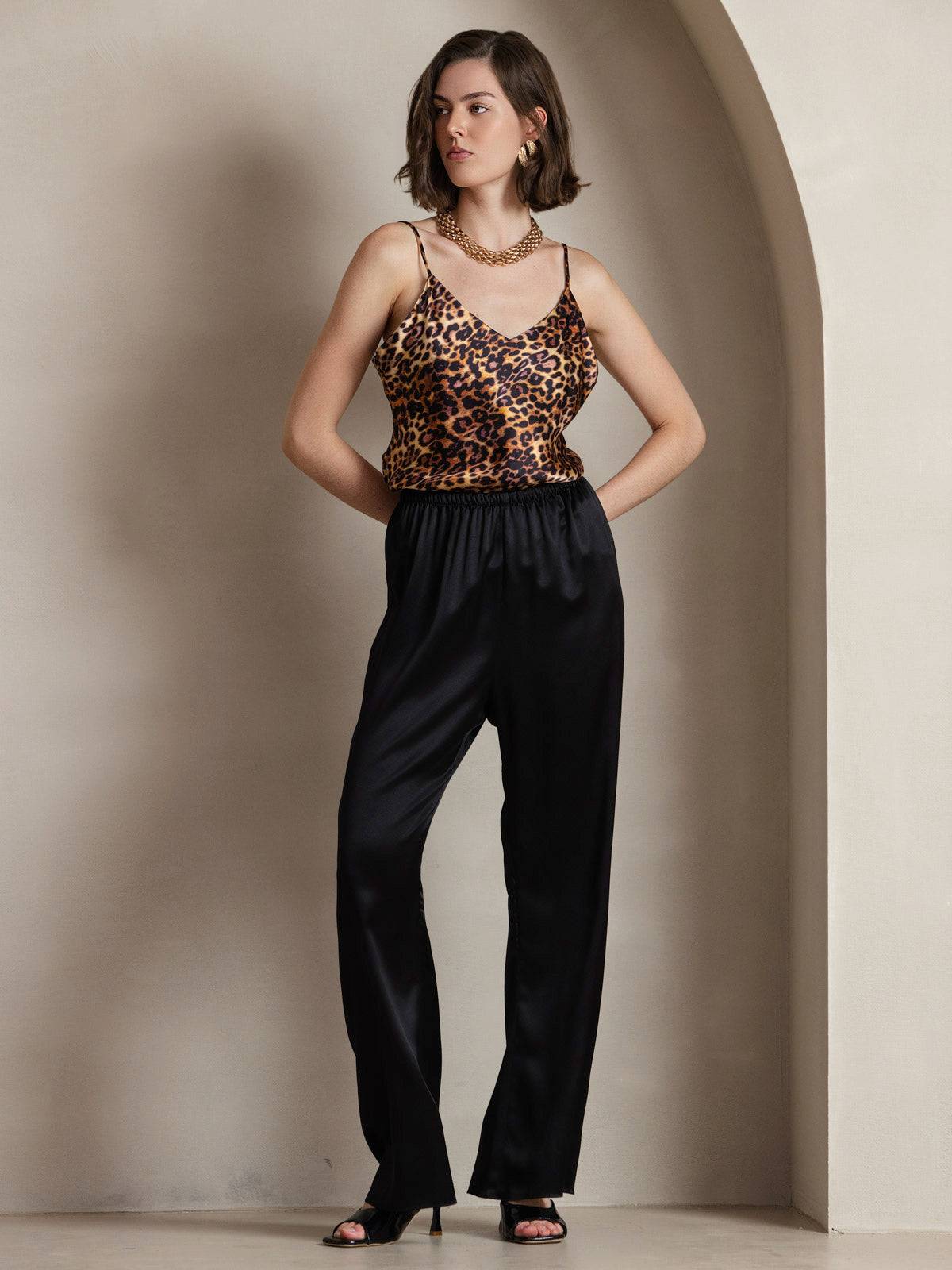 [Leopard] SilkSilky-AU Pure Silk V Neck Camisole 005