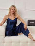 SilkSilky AU Pure Silk Sleeveless V Neck Camisole Set DarkBlue 003