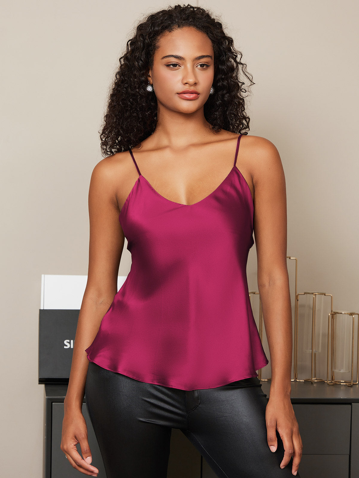 SilkSilky-AU Pure Silk Sleeveless V Neck Camisole Fuchsia 004