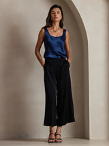 [Dark Blue] SilkSilky-AU 19Momme Stretch Silk Charmeuse Sleeveless Scoop Neck Camisole 008