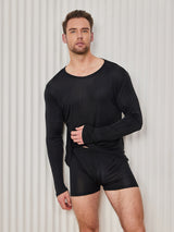 [Black] SilkSilky-AU Long Sleeve Round Neck Men's T-Shirt 003