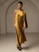 [Brown] SilkSilky-AU Sleeveless Tie Neck Dress 006