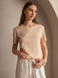 SilkSilky AU Silk Knitted Short Sleeve Round Neck Women's T Shirt Beige 001