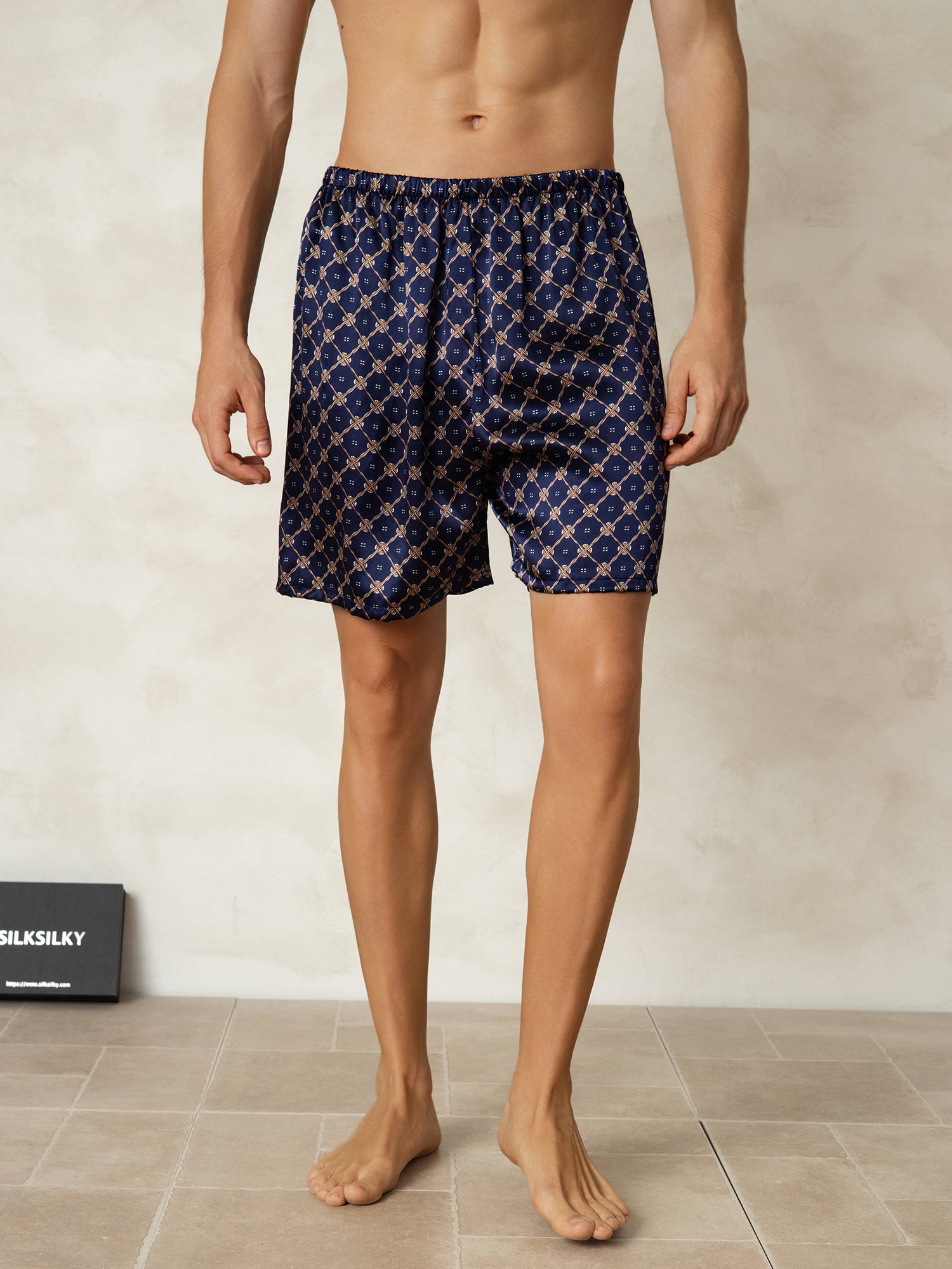 [Navy Chain] SilkSilky-AU Pure Silk Mens Sleep Bottoms 005