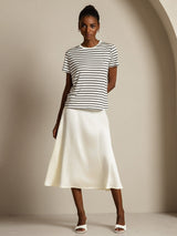 [White Stripe] SilkSilky-AU Short Sleeve Crew Neck Women's T-Shirt 007