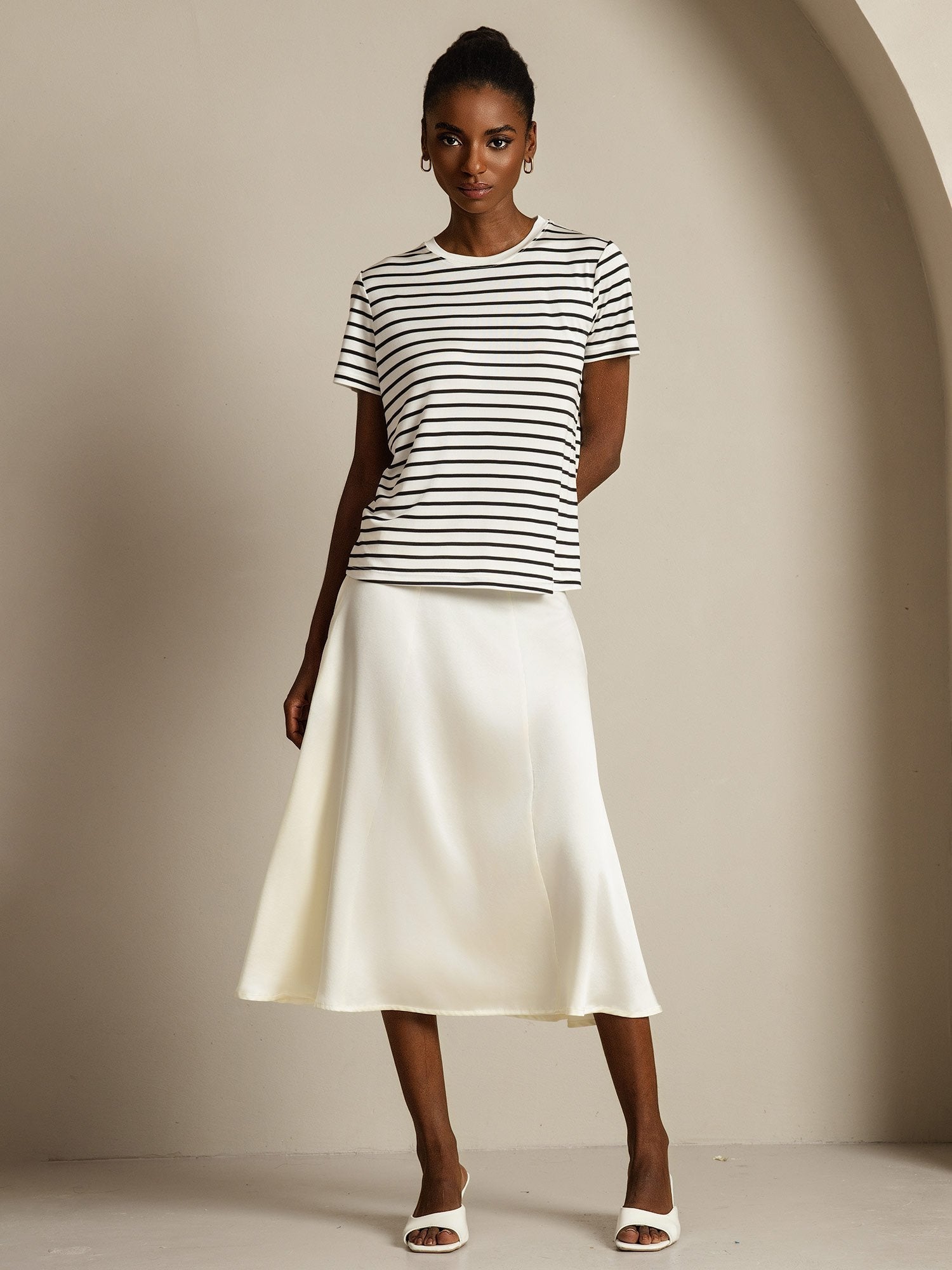 [WhiteStripe] SilkSilky-AU Pure Silk Round Neck Women's T-Shirt 007