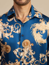 [Navy Dragon] SilkSilky-AU Long Sleeve Lapel Collar Men's Shirt 007