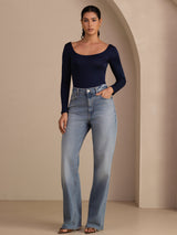 [Dark Blue] SilkSilky-AU Long Sleeve U Neck Women's T-Shirt 007
