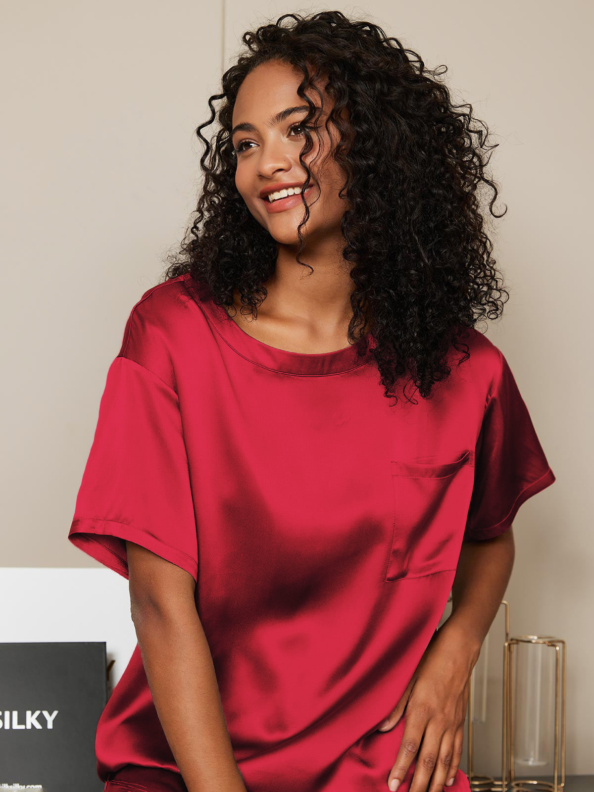 [Wine] SilkSilky-AU Pure Silk Round Neck Women's Pyjamas 004
