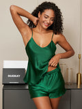 SilkSilky AU Pure Silk Sleeveless V Neck Camisole Set Green 001