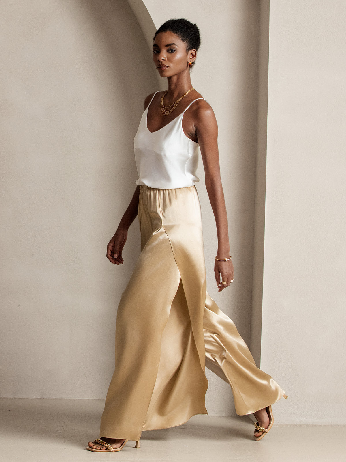 [Champagne] SilkSilky-AU 19Momme Silk Split Women's Pants 006