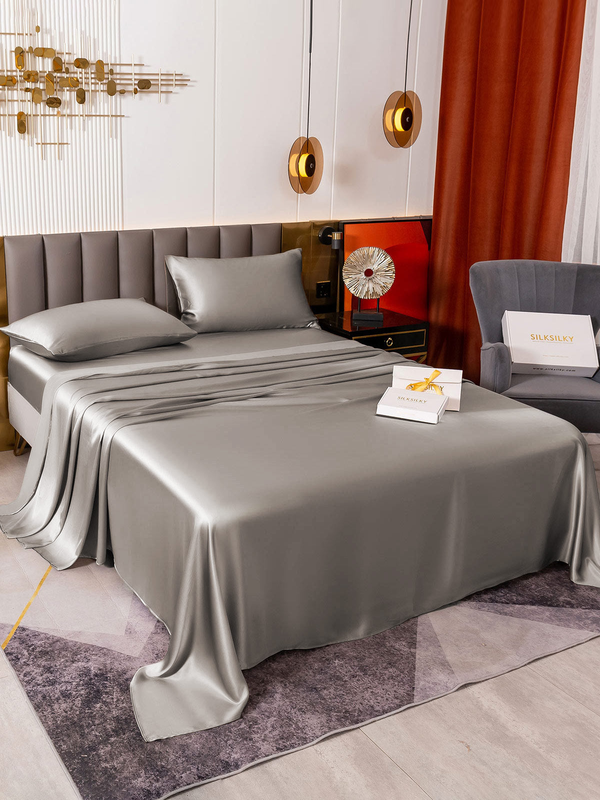 SilkSilky AU 19Momme Pure Silk Bedding Set Gray 003