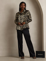 [Leopard] SilkSilky-AU Long Sleeve Lapel Collar Women's Shirt 008