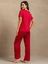 [Wine] SilkSilky-AU 19Momme Machine-Washable Silk Short Sleeve Women's Pyjamas 002
