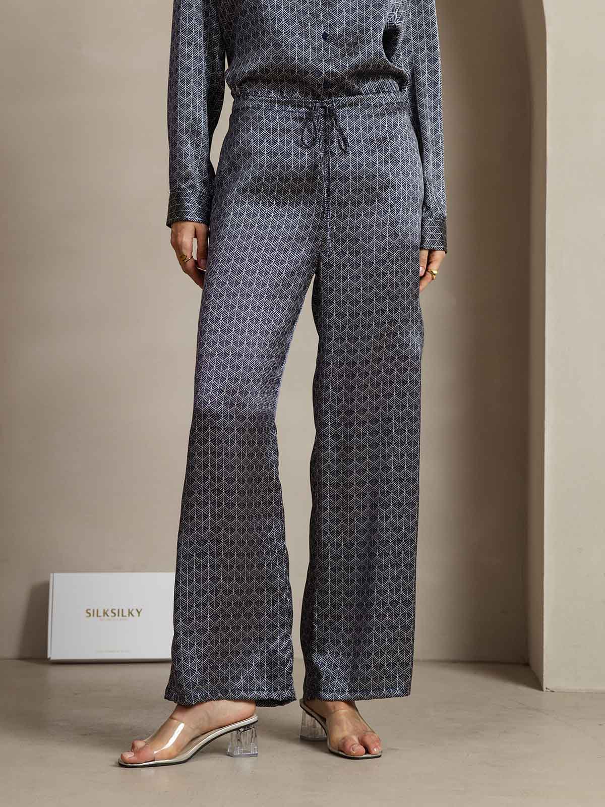 [Navy Ginkgo] SilkSilky-AU 19Momme Silk Womens Pants 001