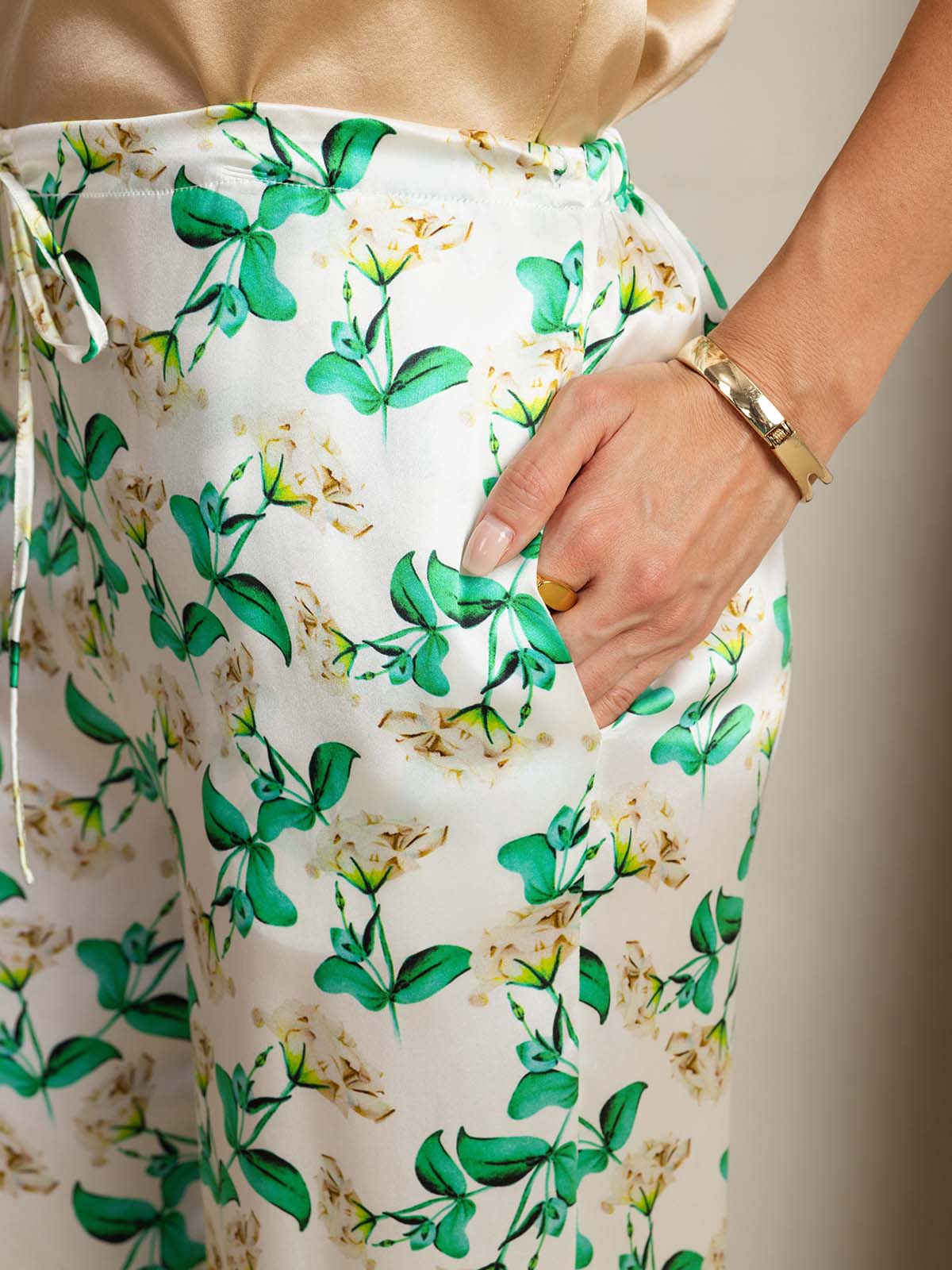 [Green Floral] SilkSilky-AU 19Momme Silk Womens Pants 004