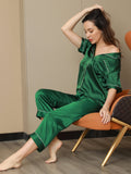 SilkSilky AU Pure Silk Short Sleeve Lapel Women's Pyjamas Green 006