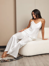 [White] SilkSilky-AU Spaghetti Strap V Neck Camisole Set 003