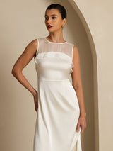 [White] SilkSilky-AU Sleeveless Illusion Neck Dress 007