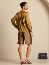 [Bronze] SilkSilky-AU 19Momme Stretch Silk Charmeuse Long Sleeve Round Neck Blouse 002