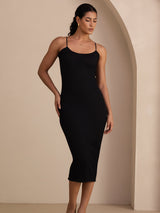 [Black] SilkSilky-AU Spaghetti Strap Square Neck Dress 004