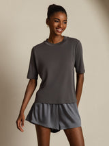 [Gray] SilkSilky-AU Half Sleeve Crew Neck Women's T-Shirt 008