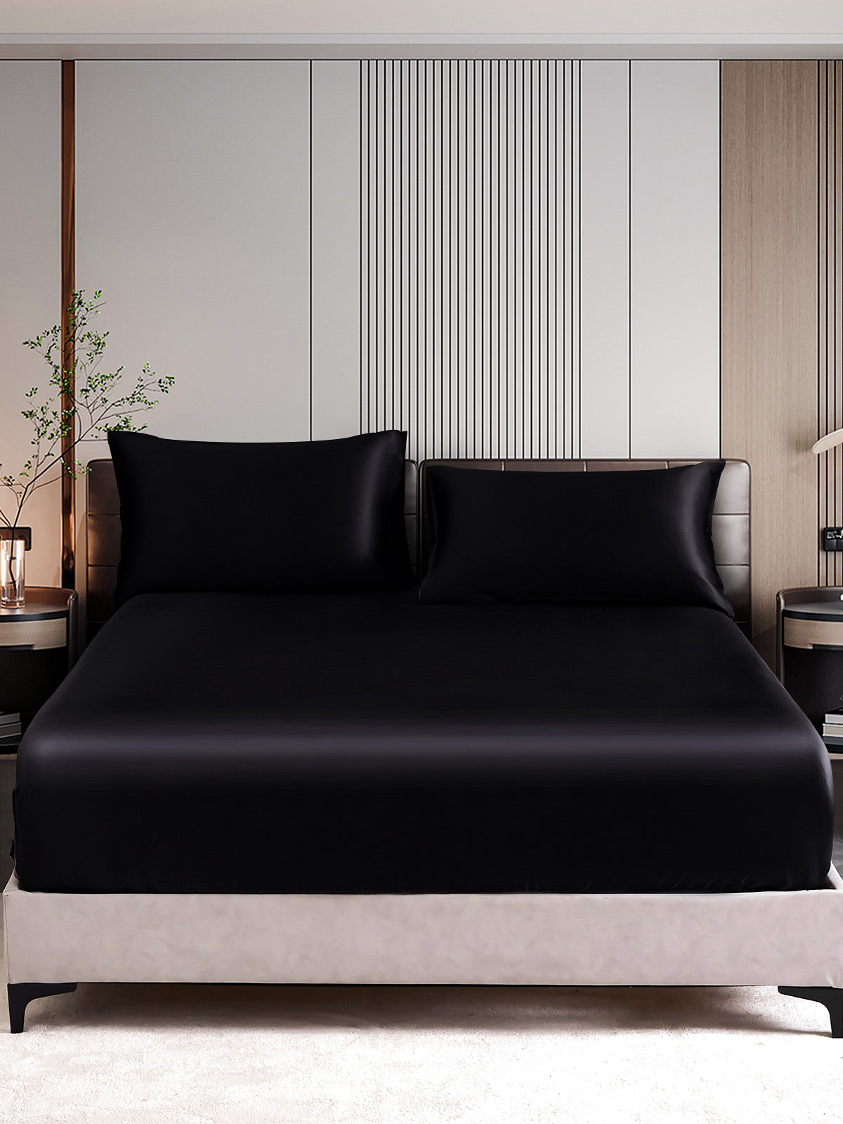 SilkSilky AU 22Momme Pure Silk Bedding Set Black 001