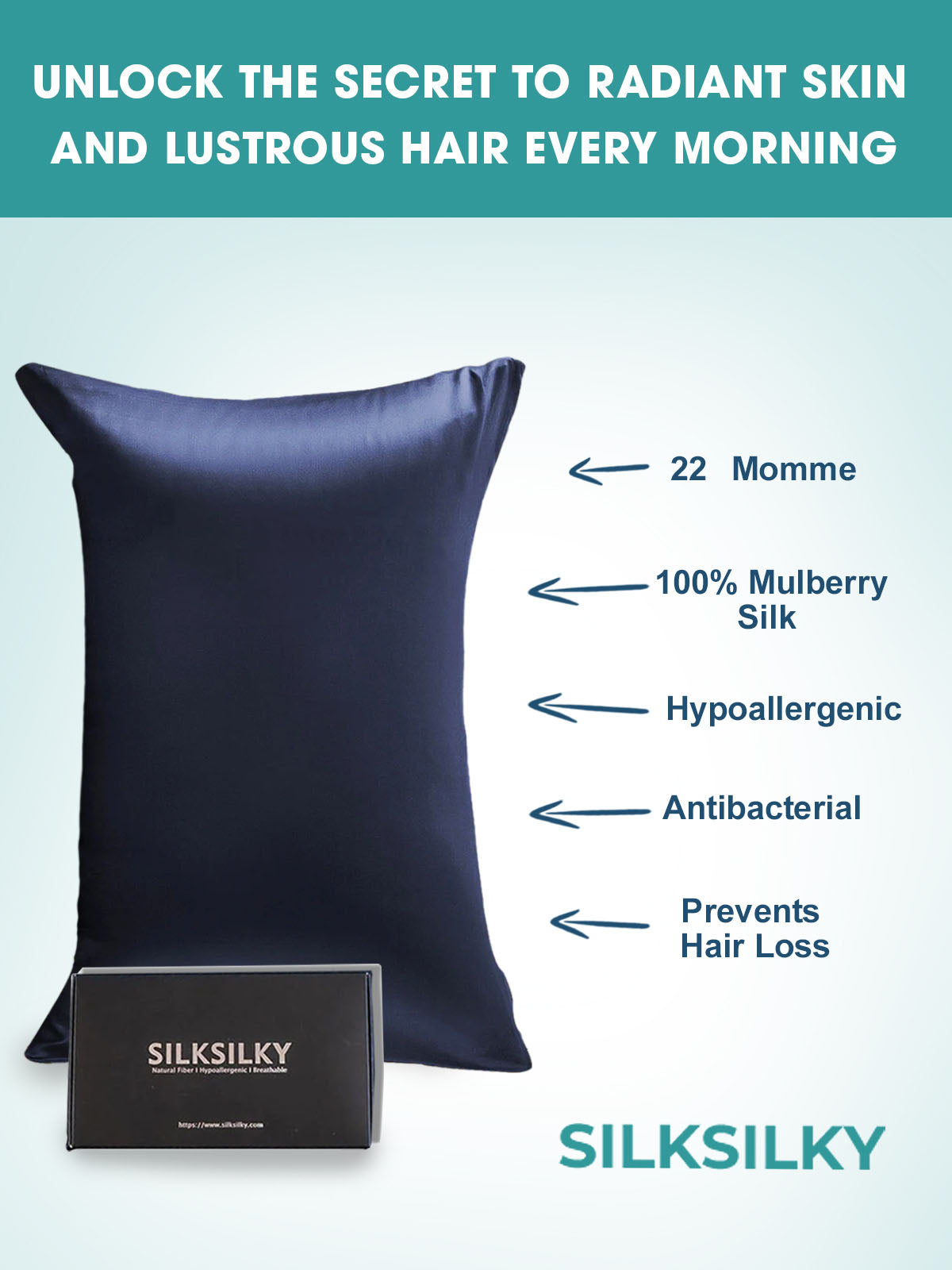 SilkSilky AU 22Momme Pure Silk Pillowcase DarkBlue 003