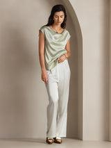[Light Green] SilkSilky-AU Cap Sleeve Cowl Neck Women's T-Shirt 004