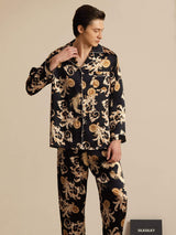 [Black Dragon] SilkSilky-AU Long Sleeve Lapel Collar Men's Pyjamas 003