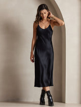[Black] SilkSilky-AU Sleeveless V Neck Dress 006