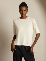 [Beige] SilkSilky-AU Half Sleeve Crew Neck Women's T-Shirt 006