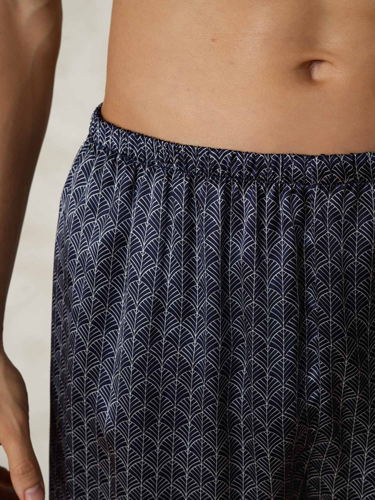 [Navy Ginkgo] SilkSilky-AU Pure Silk Mens Sleep Bottoms 007