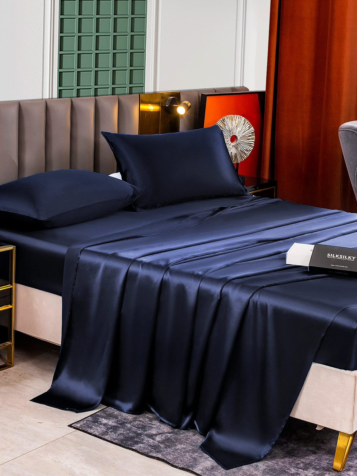 SilkSilky AU 25Momme Pure Silk Bedding Set DarkBlue 005