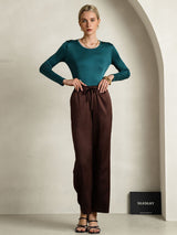 [Posy Green] SilkSilky-AU Silk Jersey Long Sleeve Round Neck Women's T-Shirt 007